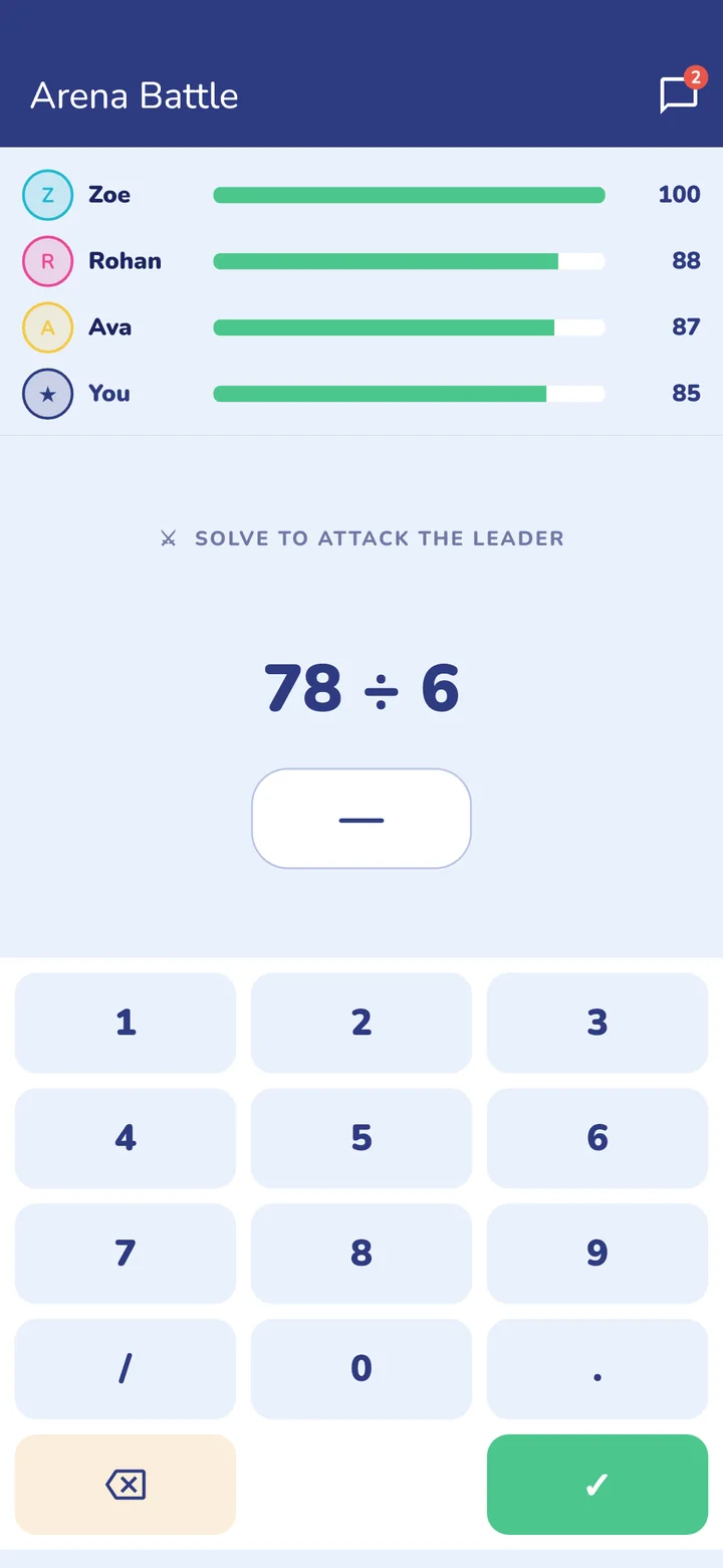 Arena Battle: four racers, health bars and a division problem to solve